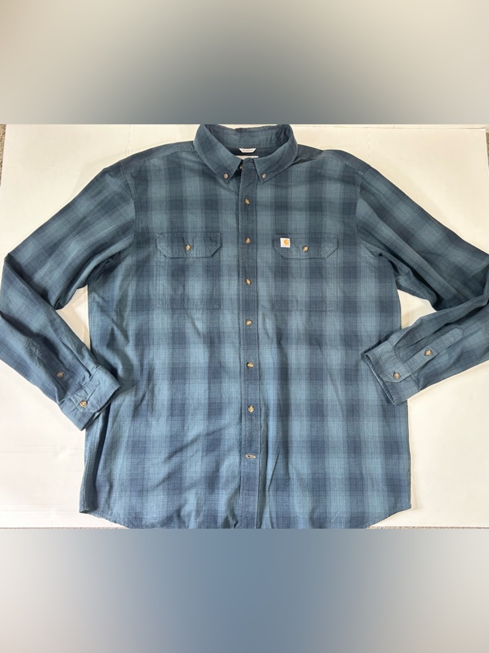 Carhartt Men's Blue Plaid Button-Down Work Shirt Flannel